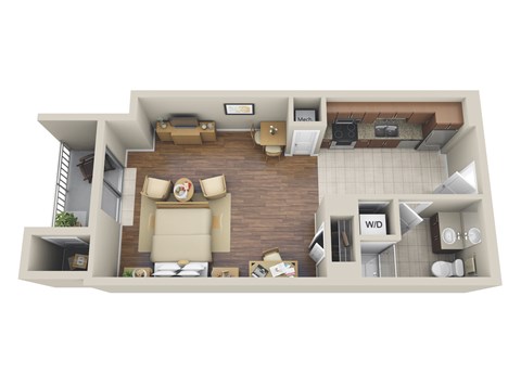 Floor plan for studio, 1 bath, 534 sqft