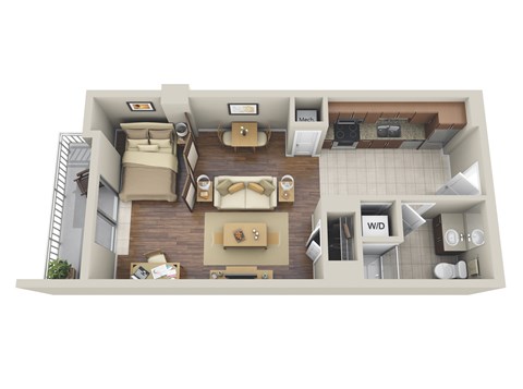 Floor plan for studio, 1 bath, 544 sqft