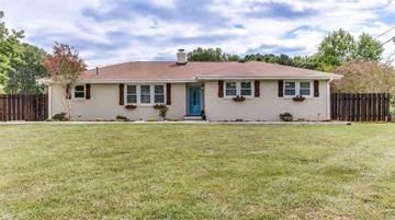 Mauldin house for rent - a white house with a yard and a blue door