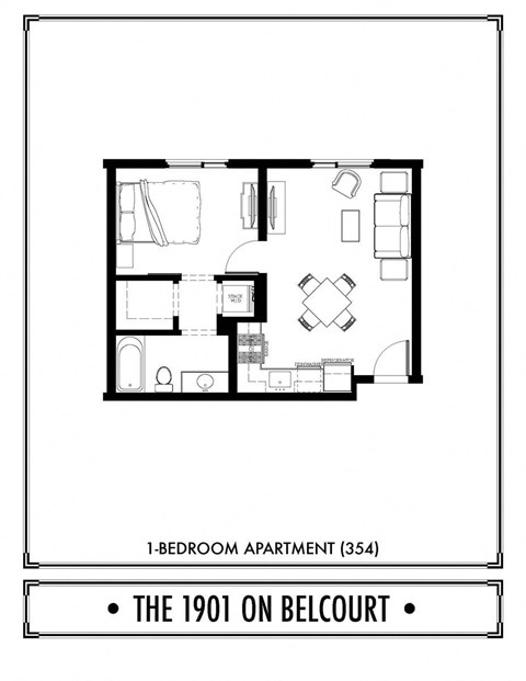 Floor plan for 1 bed, 1 bath, 535 sqft