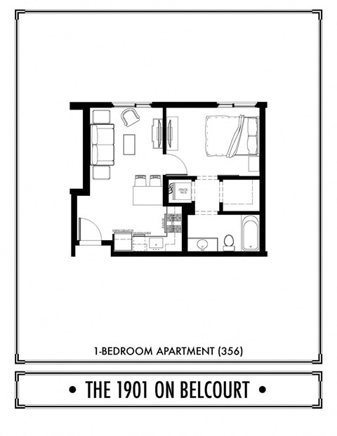 Floor plan for 1 bed, 1 bath, 496 sqft