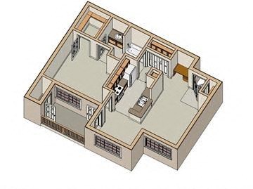 Floor plan for 1 bed, 1 bath, 750 sqft