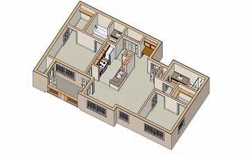 Floor plan for 2 beds, 2 baths, 987 sqft
