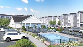 Uniondale apartment for rent - a rendering of an apartment complex with a swimming pool