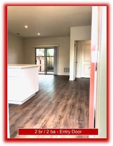 Gilroy apartment for rent - a view of a living room and kitchen from the entry door