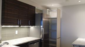 Ottawa apartment for rent - a kitchen with a stainless steel refrigerator and a counter top