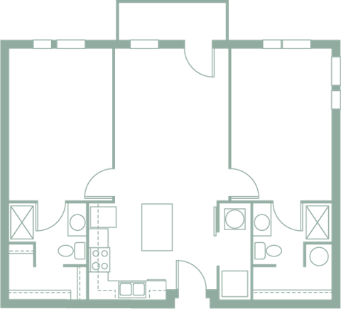 Floor plan for 2 beds, 2 baths, 1018 sqft