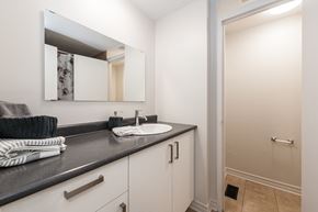 Ottawa apartment for rent - a bathroom with a sink and a mirror and a shower