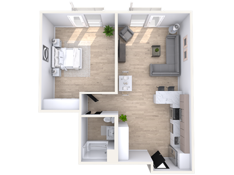 Floor plan for 1 bed, 1 bath, 758 sqft
