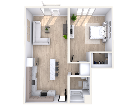 Floor plan for 1 bed, 1 bath, 823 sqft