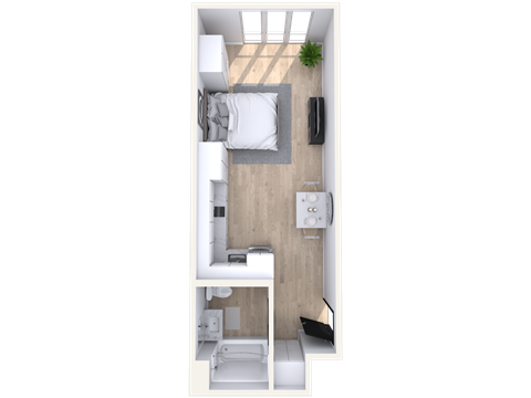 Floor plan for studio, 1 bath, 357 sqft