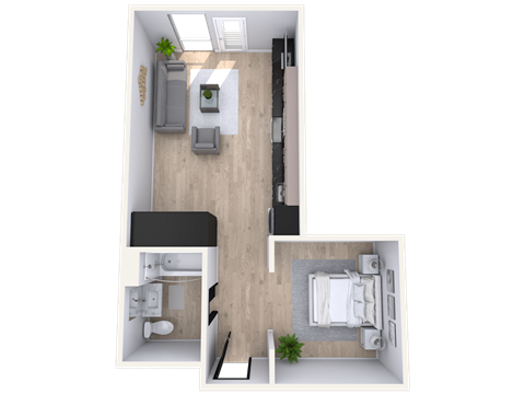 Floor plan for studio, 1 bath, 518 sqft
