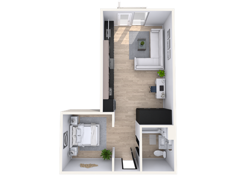 Floor plan for studio, 1 bath, 518 sqft