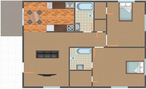 Floor plan for 2 beds, 1.5 baths, 1300 sqft