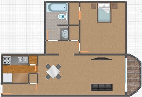 Floor plan for 1 bed, 1 bath, 700 sqft