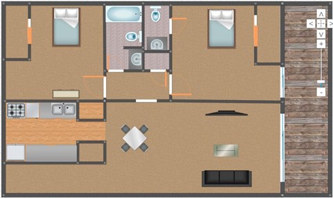 Floor plan for 2 beds, 1.5 baths, 900 sqft