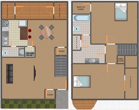 Floor plan for 2 beds, 1.5 baths, 1100 sqft