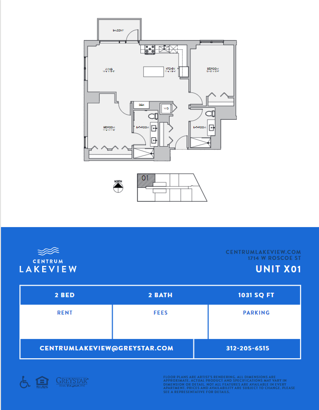 Floor plan for 2 beds, 2 baths, 1031 sqft