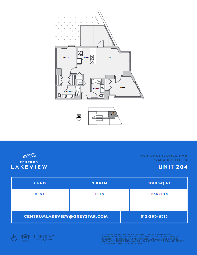 Floor plan for 2 beds, 2 baths, 1013 sqft