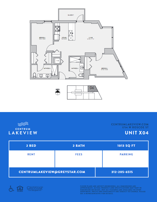 Floor plan for 2 beds, 2 baths, 1013 sqft