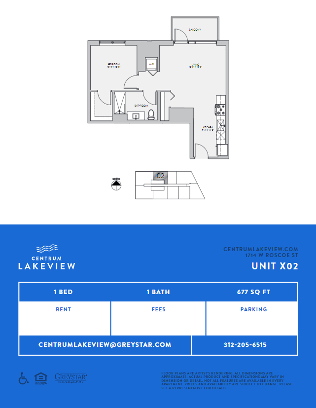 Floor plan for 1 bed, 1 bath, 658 sqft