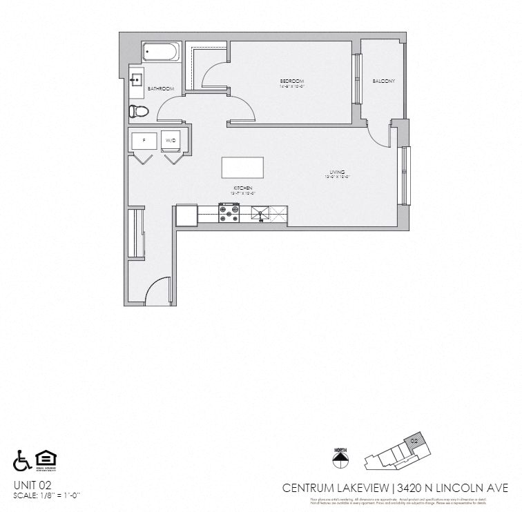 Floor plan for 1 bed, 1 bath, 806 sqft