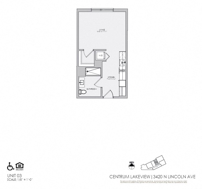 Floor plan for studio, 1 bath, 440 sqft
