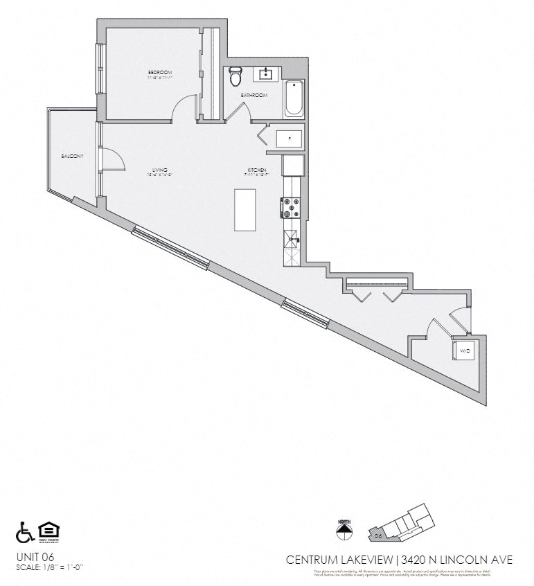 Floor plan for 1 bed, 1 bath, 901 sqft