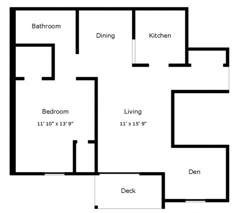 Floor plan for 1 bed, 1 bath, 730 sqft