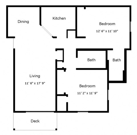 Floor plan for 2 beds, 2 baths, 890 sqft