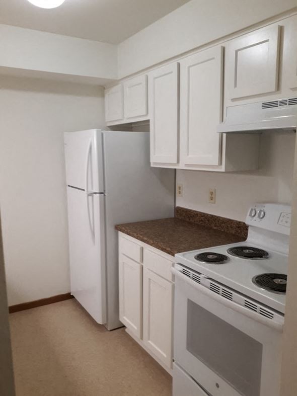 Sussex apartment for rent - A white refrigerator and stove in a kitchen.
