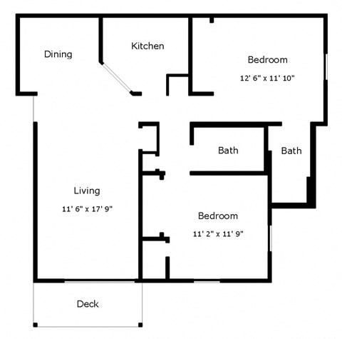 Floor plan for 2 beds, 2 baths, 890 sqft