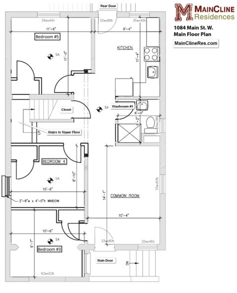 Floor plan for 5 beds, 2 baths, 1850 sqft
