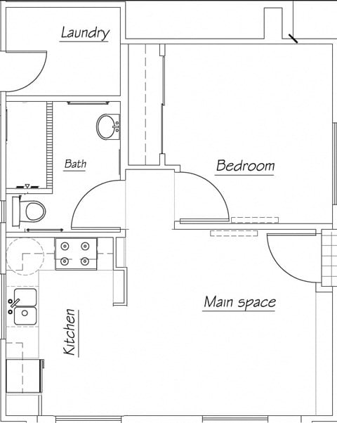 Floor plan for 1 bed, 1 bath, 428 sqft