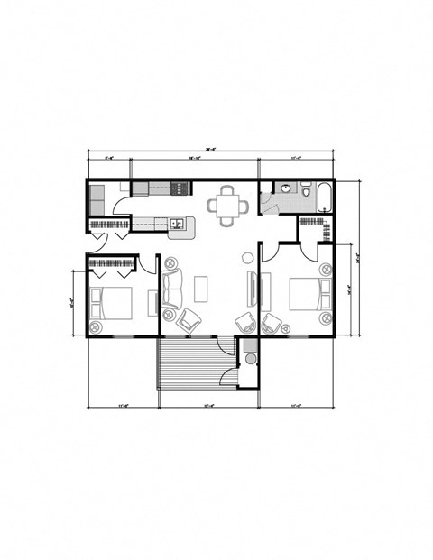 Floor plan for 2 beds, 1 bath, 1002 sqft