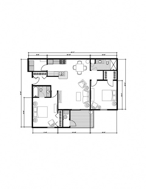 Floor plan for 2 beds, 2 baths, 1112 sqft