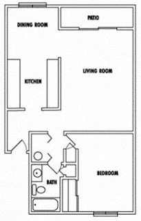 Floor plan for 1 bed, 1 bath, 787 sqft