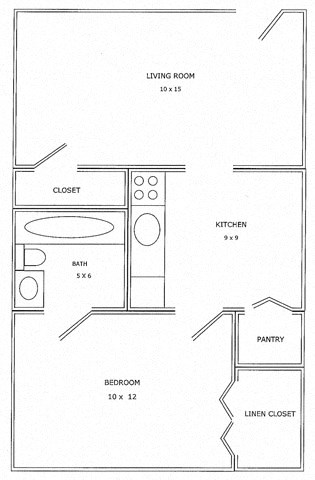 Floor plan for 1 bed, 1 bath, 540 sqft
