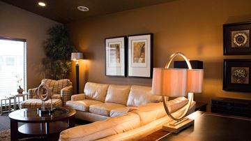 Spokane Valley apartment for rent - A living room with a white couch and a coffee table.