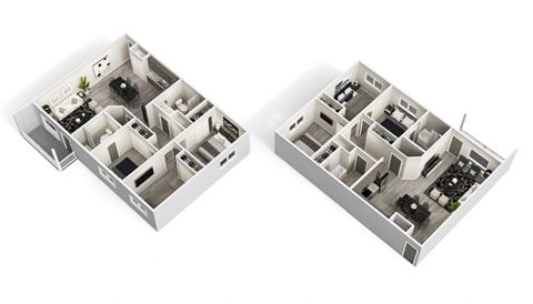 Floor plan for 3 beds, 2 baths, 1087 sqft
