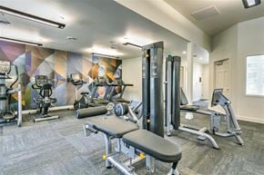 Boise apartment for rent - A gym with a variety of equipment including a leg press machine.