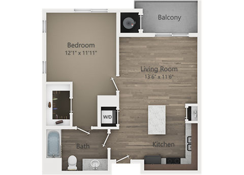 Floor plan for 1 bed, 1 bath, 700 sqft