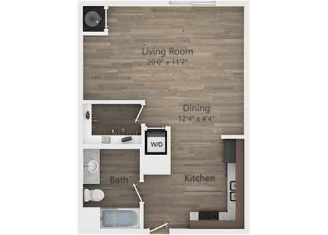 Floor plan for studio, 1 bath, 587 sqft