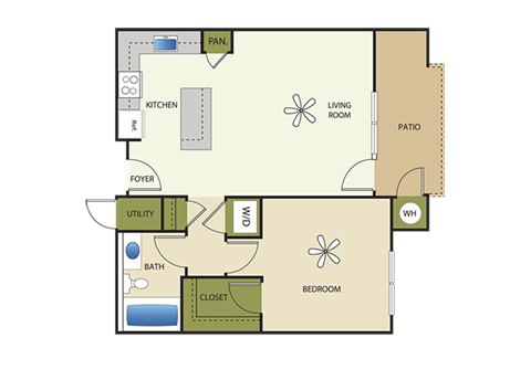 Floor plan for 1 bed, 1 bath, 694 sqft
