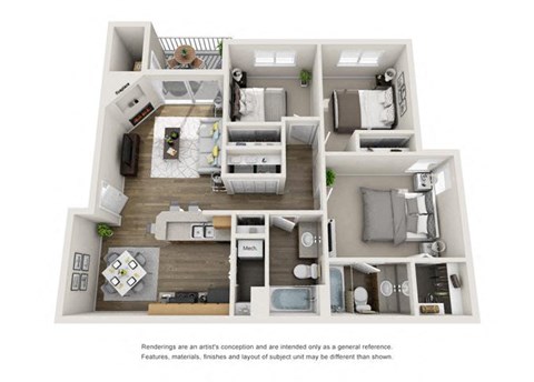 Floor plan for 3 beds, 2 baths, 1150 sqft