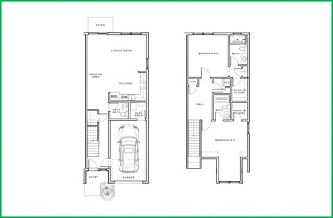 Floor plan for 2 beds, 2.5 baths, 1524 sqft