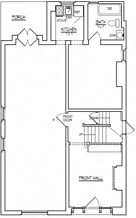 Floor plan for 1 bed, 1 bath