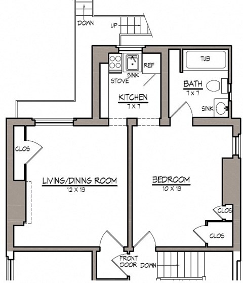 Floor plan for 1 bed, 1 bath
