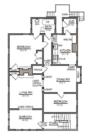 Floor plan for 2 beds, 1 bath, 1155 sqft