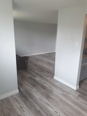 Waterloo apartment for rent - a living room with white walls and wood floors